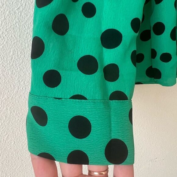 Zara Green Polka Dot Tie Blouse size M - Picture 7 of 9